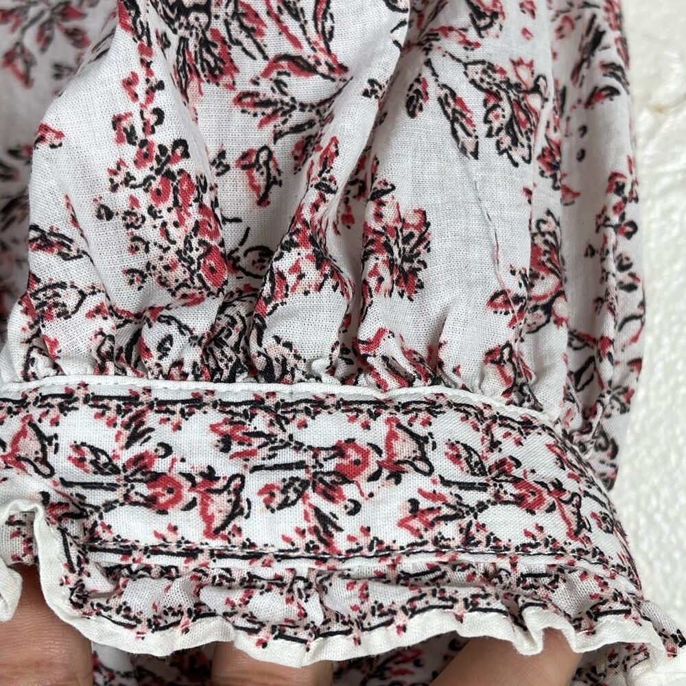 Max Studio Floral Cotton Blouse XS Puff Sleeve Ruffle Collar Cottagecore - Picture 3 of 14